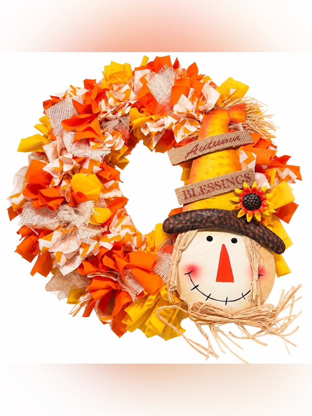 Handmade Autumn Scarecrow Fall Wreath (14 Inches)